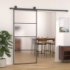 Sliding Door Frosted ESG Glass and Aluminum 35.4"x80.7" Black
