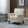 Mid-Century Modern Accent Chair; Linen Armchair w/Tufted Back/Wood Legs; Upholstered Lounge Arm Chair Single Sofa for Living Room Bedroom; Beige