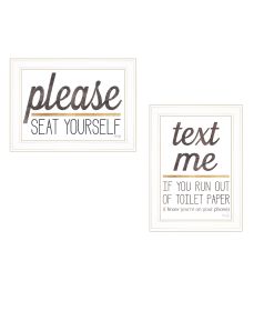 "Text Me If You Run Out of Toilet Paper While Seated" 2-Piece Vignette by Marla Rae; Ready to Hang Framed Print; White Frame