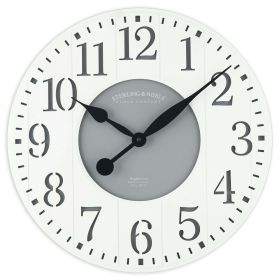 Indoor Round 23.5" White and Gray Arabic Wainscot Farmhouse Analog Wall Clock