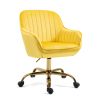 360Â¬âˆž Yellow Velvet Swivel Chair With High Back; Adjustable Working Chair With Golded Color Base