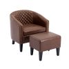 COOLMORE Accent Chair with Ottoman; Mid Century Modern Barrel Chair Upholstered Club Tub Round Arms Chair for Living Room