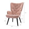 Accent Chair Living Room Side Chair Mid Century Modern Accent Chair With Wooden Legs Velvet Fabric, Pink