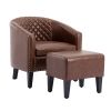 COOLMORE Accent Chair with Ottoman; Mid Century Modern Barrel Chair Upholstered Club Tub Round Arms Chair for Living Room
