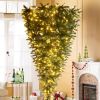 Upside Down Green Christmas Tree; Xmas Tree with LED Warm White Lights; Green leaves with part spraying White; Reinforced Metal Base &amp; Easy Assemb