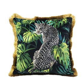Simple Retro Green Gold Pillow Decoration (Option: Snow leopard-Pillowcase-45x45cm)